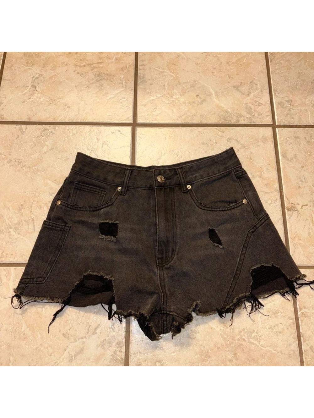 Cider Denim Black Alternative Distressed Shorts